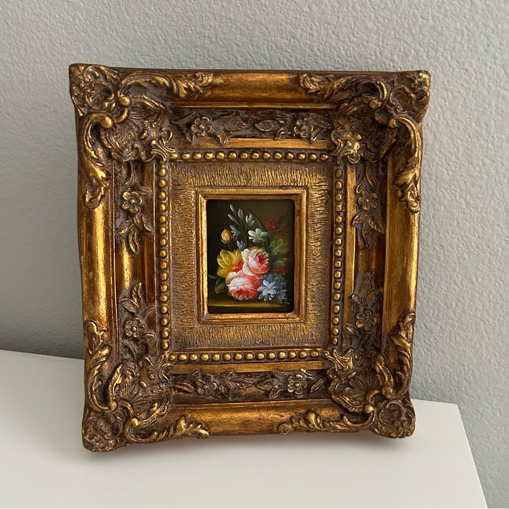 SOLD Vintage Ornate frame with still life florals oil painting
